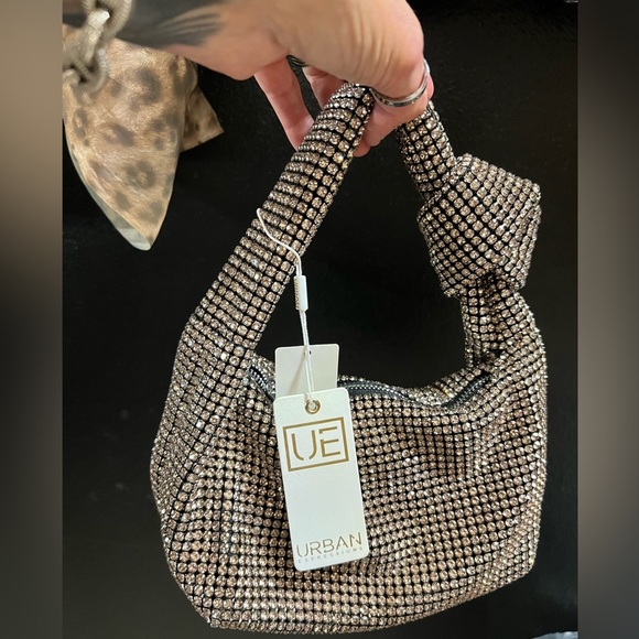 🔥URBAN EXPRESSIONS CHAMPAGNE/PINK RHINESTONE SPARKLY KNOTTED SHOULDER BAG🔥NWT - Picture 13 of 13